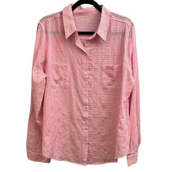 Lilly Pulitzer Pink White Striped Sea View Button Down Long Sleeve Shirt XL NEW - Picture 1 of 7